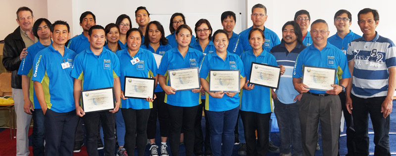 Crest Southland Regional Manager Glenn Cockroft (far left) with Southland Filipino Society Chairman Socrates Mallari and Vice-Chairman Dante Banzuelo presenting the certificates to Crest franchisees.