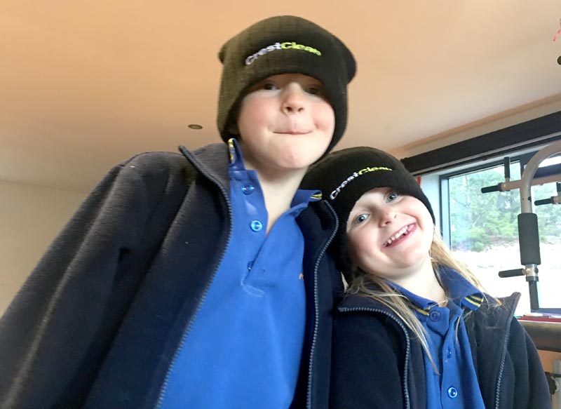 James Dixon lost two of his beanies to his children Luca, 7, and Elina, 6.