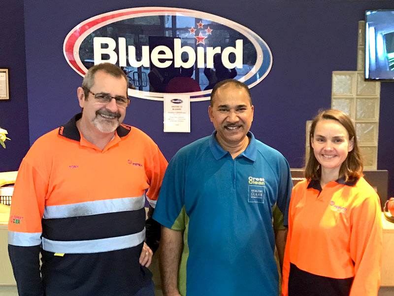 Anand Achari with Tony Elliot, Bluebird's Operation Manager, and Irina Orekhova, Senior Supply Chains Manager.