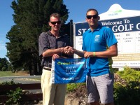 The handover of the flag at St Clair Golf Club, with Director of Golf Neil Metcalfe, and Dunedin Regional Director Tony Kramers.