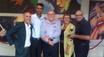 Pictured from left to right is the Principal of Pinehill School Julien Le Sueur, CrestClean North Shore Regional Manager Caroline Wedding, Principal of Murrays Bay School Ken Pemberton, CrestClean North Harbour Regional Manager Neil Kumar, and far left is Mike Crawshaw from Distinction Furniture.