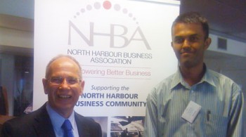 North Harbour Regional Director Neil Kumar at the North Harbour Business Association lunch meeting with Mayor Len Brown.