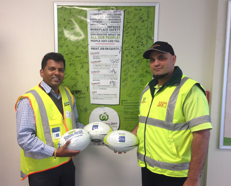 Regional Director for South and East Auckland, Viky Narayan, donating CrestClean rugby balls to Countdown’s Quiz Night charity fundraiser. 