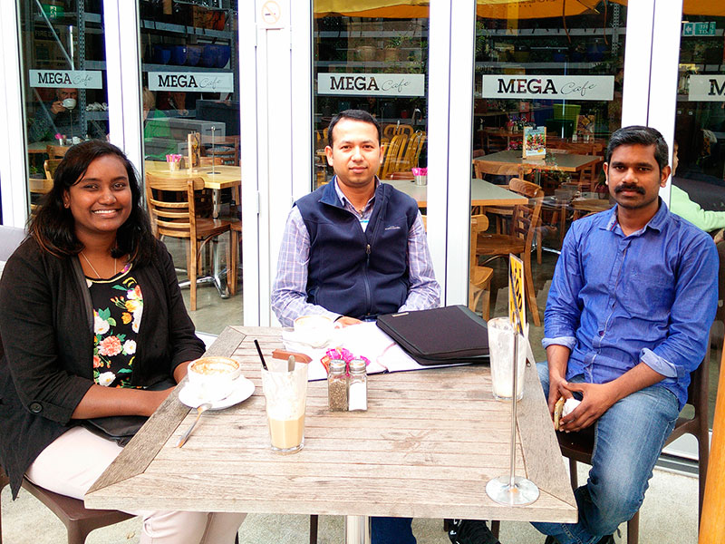 Taranaki franchisees Angeline Krithi and Sebastian M.V enjoyed a cup of coffee with Taranaki Regional Manager Prasun Acharya.