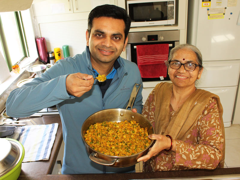 Pinakin Patel helping his mum Niruben in the kitchen. Pinakin is sharing some of his family’s favourite recipes. 