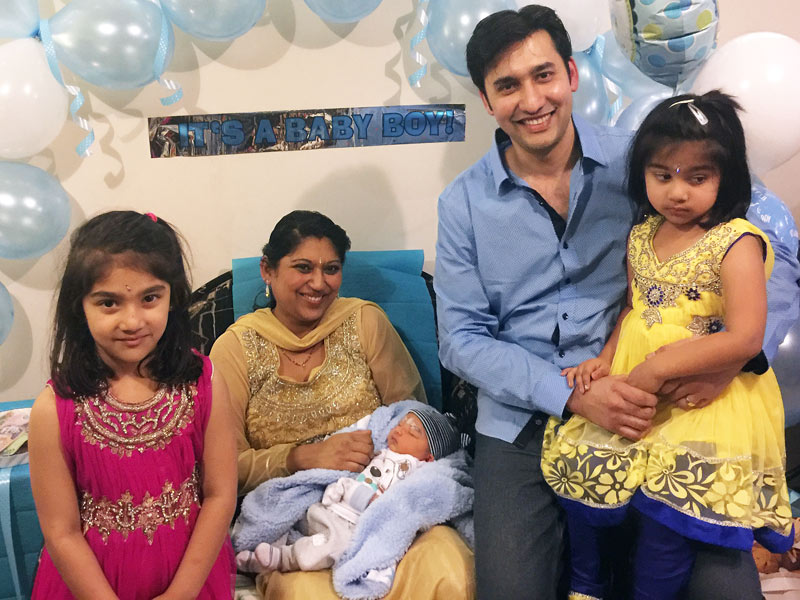 Ashneer and Durgeshni Datt with baby boy Daksh and their daughters Mahi and Adhira.