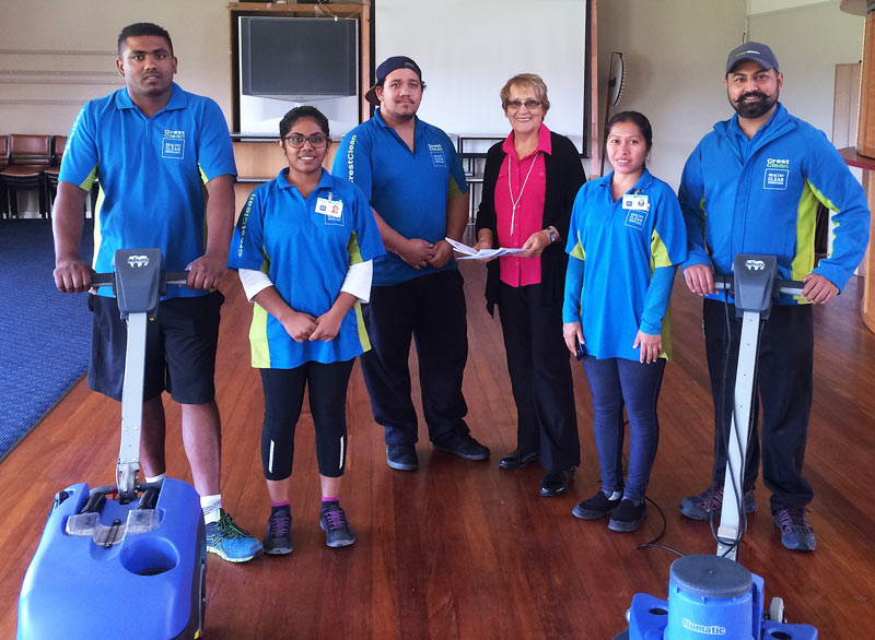 Master Cleaners Training Institute’s Dawne Glenie (centre right) with Krish Kumar, Deepiksha Naicher, John Brownlie, Marilou Anover, and Randeep Singh