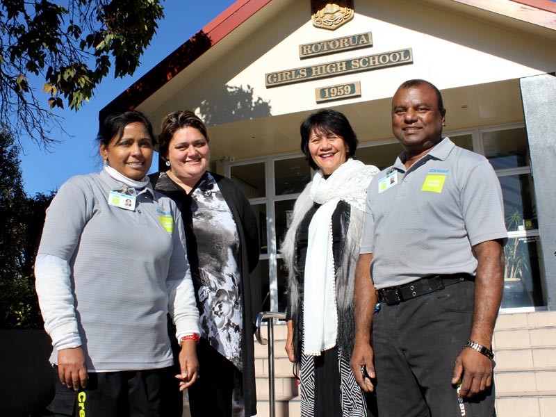 CrestClean’s Rajni Chand and Hemant Kumar with Rotorua Girls High School Principal Ally Gibbons, and Assistant Executive Officer Heidi Symon.
