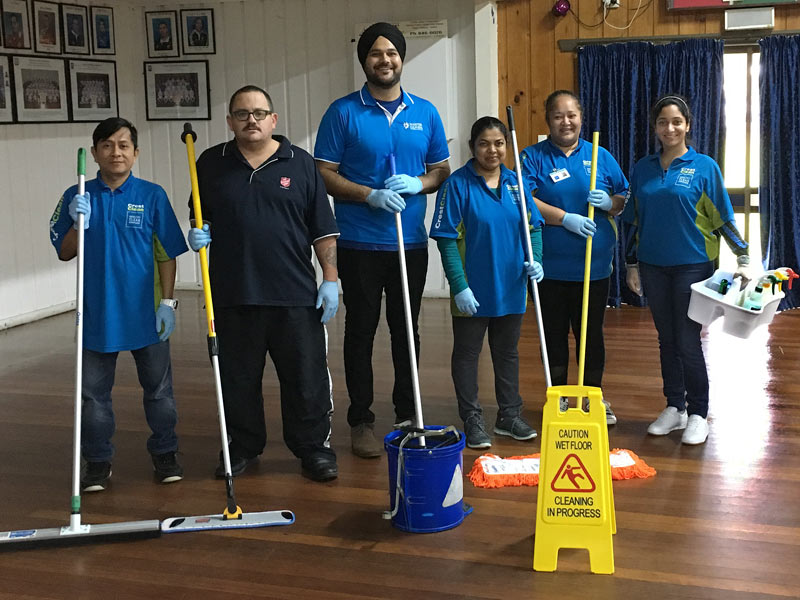 Clinton Storer (second left) joins CrestClean personnel on the course. The upskilling event was taken by Jo Singh (centre). Also in the picture are Snyder Olegario, Nilmini Mudiyanselage, Heather Rapana and Manreet Kaur.