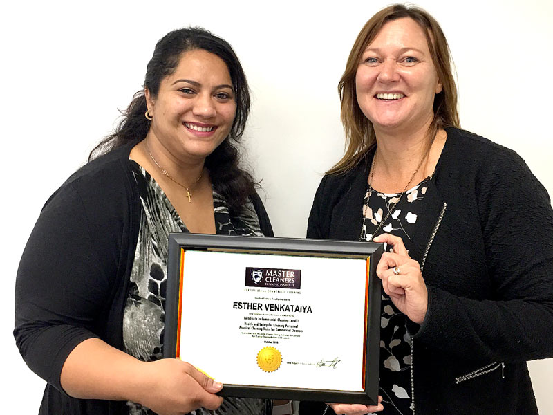 Esther Venkataiya receives her certificate from Kiri James, Christchurch South Regional Manager