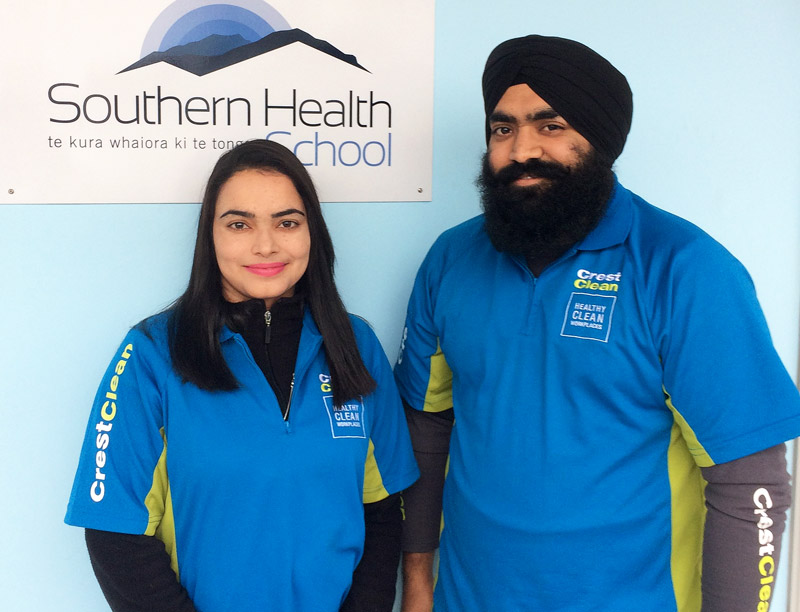 Karamjit Kau and Amrit Singh at Southern Health School, one of CrestClean’s new customers at Timaru.