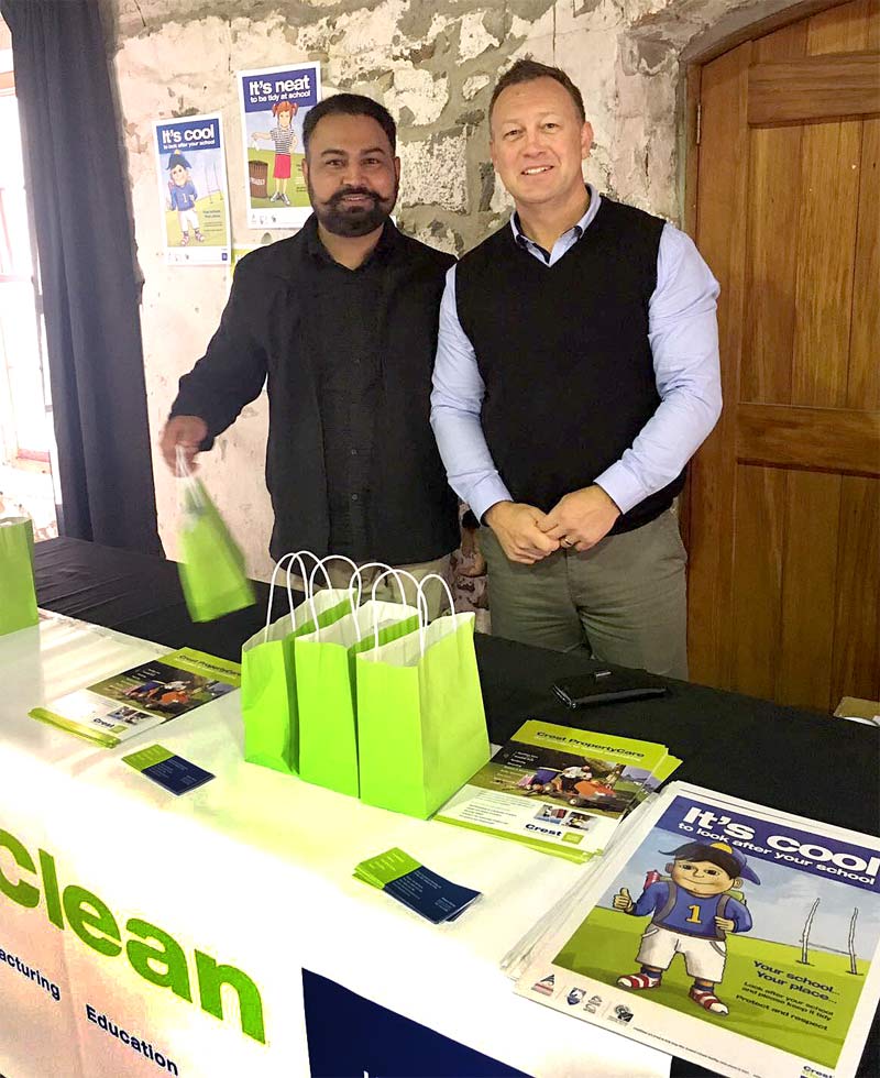 Franchisee Randeep Singh with Robert Glenie, CrestClean’s South Canterbury Regional Manager.