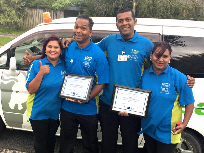 Certificates of Long Service for Sawant Sami (second left) with his wife Caroline and his sister Sonia Naicker (far right) and franchisee Ravinesh Raj.