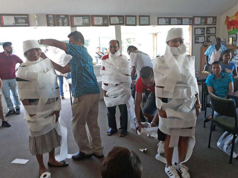 A party game using loo rolls turned people into paper mummies.