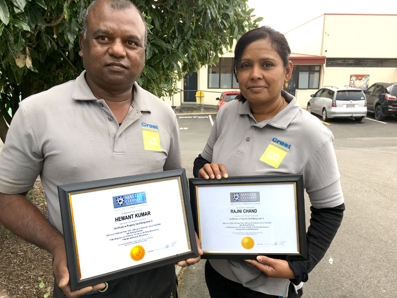 Hemant Kumar and Rajni Chand are proud of gaining their Certificate in Property CareTaking.