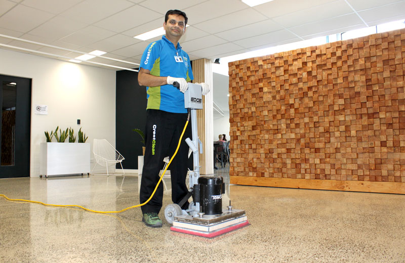 The machine achieves a high quality finish to this polished concrete floor.