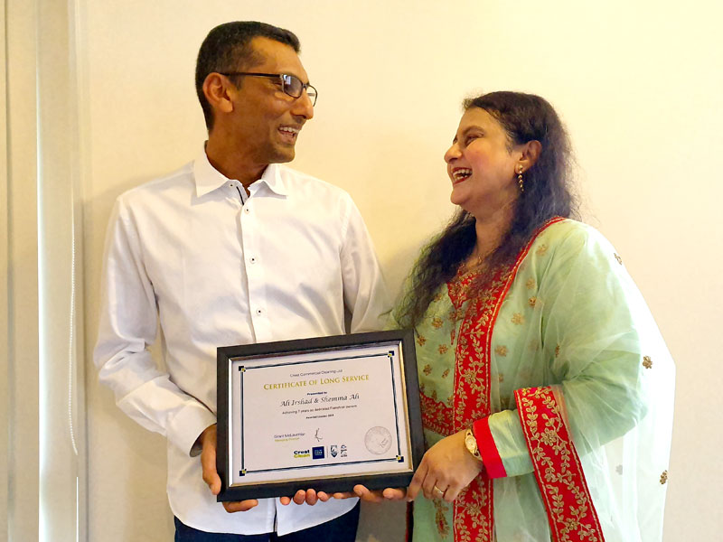 Ali Irshad and Sheema Ali are delighted to reach seven years as CrestClean business owners.