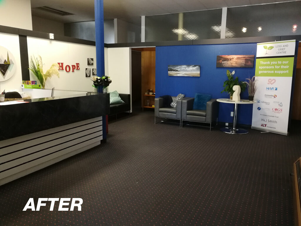 Office reception area after being cleaned.